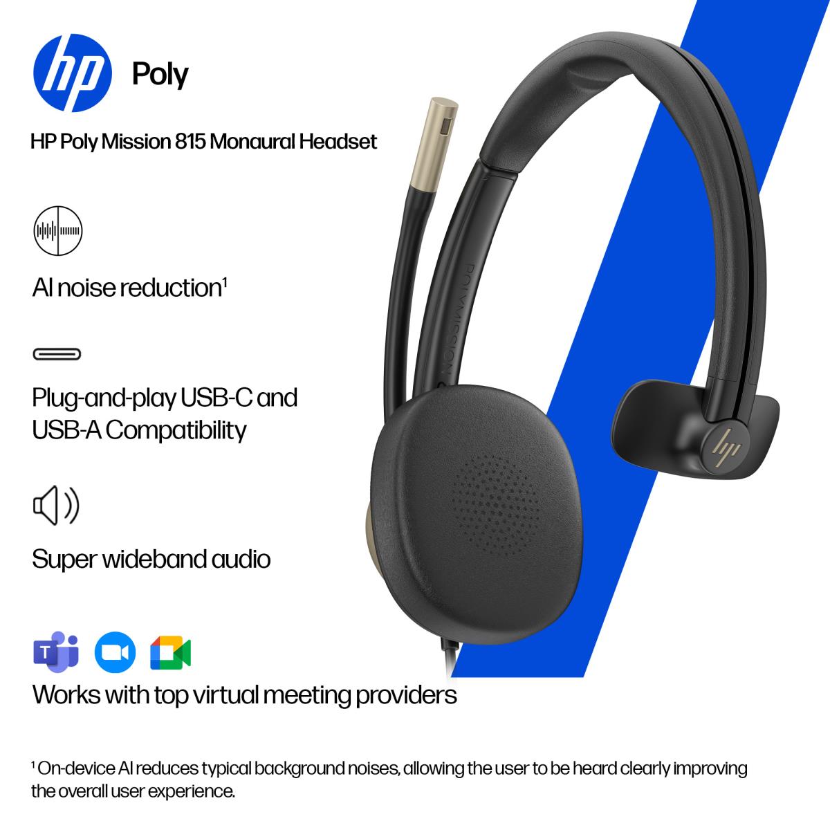 HP Poly Mission 815 Wired Headset - Mono - USB-C/A - Bulk