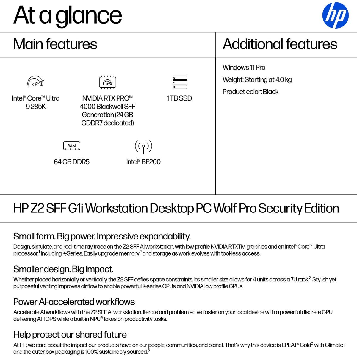 HP Workstation Z2 G1i SFF - Core Ultra 9 285K - 64GB RAM - 1TB SSD - Win11 Pro