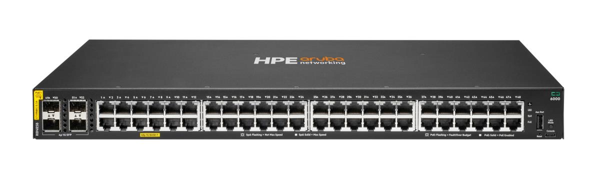 Hewlett-Packard Enterprise Aruba Networking CX 6000 48p 10M/100M/1G Class4 PoE 4p SFP 1G 370W Switch