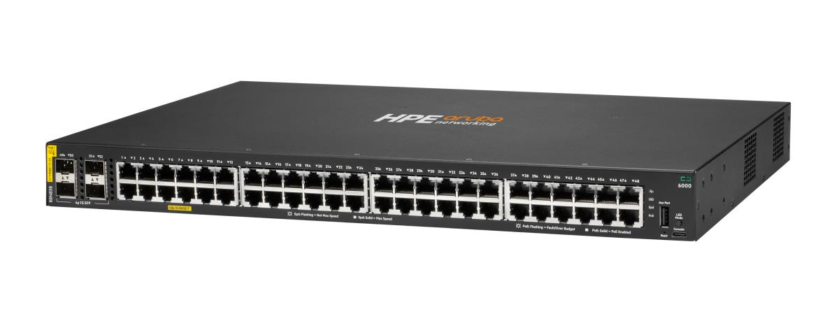 Hewlett-Packard Enterprise Aruba Networking CX 6000 48p 10M/100M/1G Class4 PoE 4p SFP 1G 370W Switch