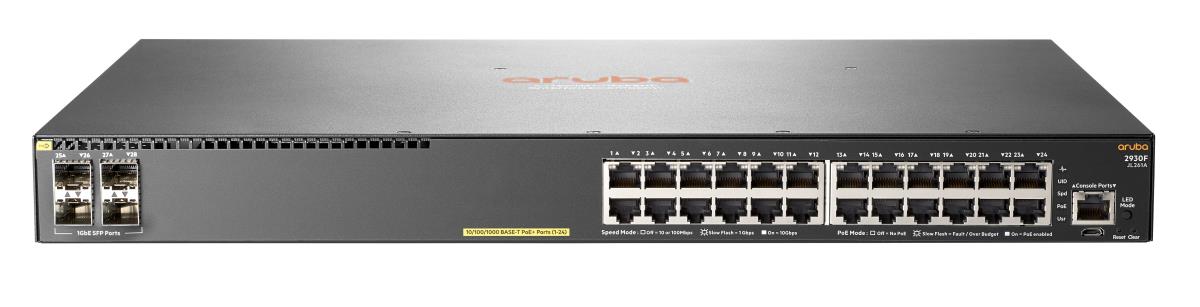 Hewlett-Packard Enterprise Aruba 2930F 24G PoE+ 4SFP Switch, (24) RJ-45 autosensing 10/100/1000 PoE+ ports