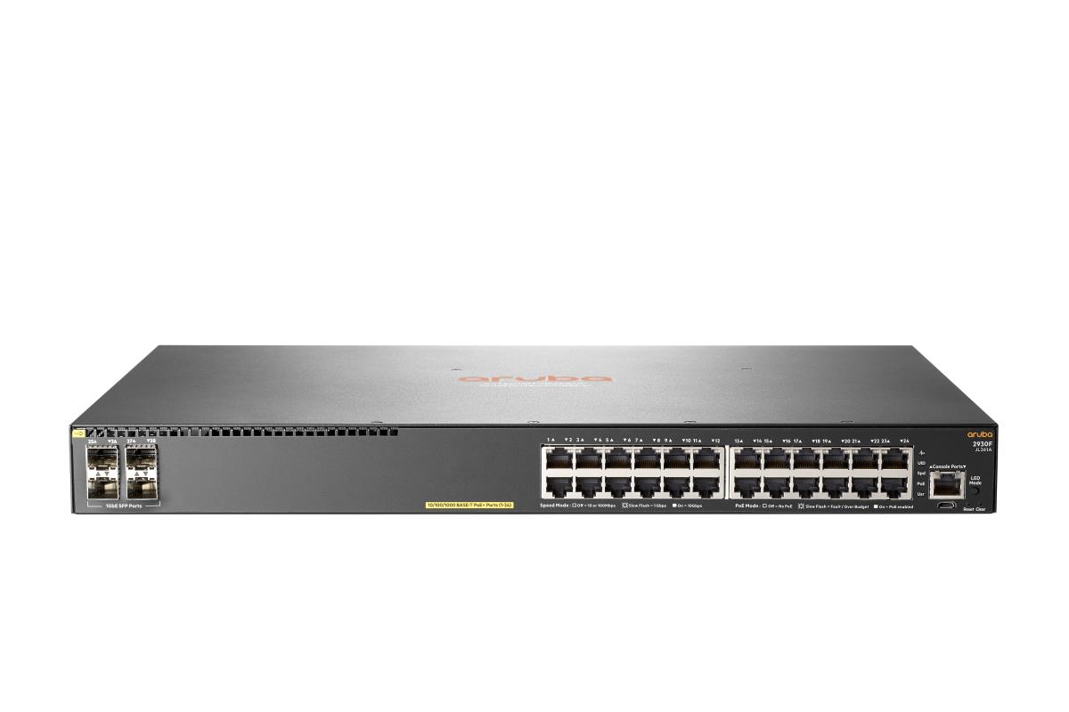 Hewlett-Packard Enterprise Aruba 2930F 24G PoE+ 4SFP Switch, (24) RJ-45 autosensing 10/100/1000 PoE+ ports