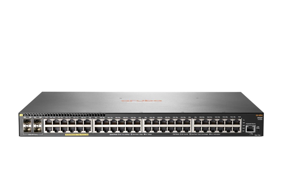 Hewlett-Packard Enterprise Aruba 2930F 48G PoE+ 4SFP Switch, (48) RJ-45 autosensing 10/100/1000 PoE+ ports, (4) SFP ports