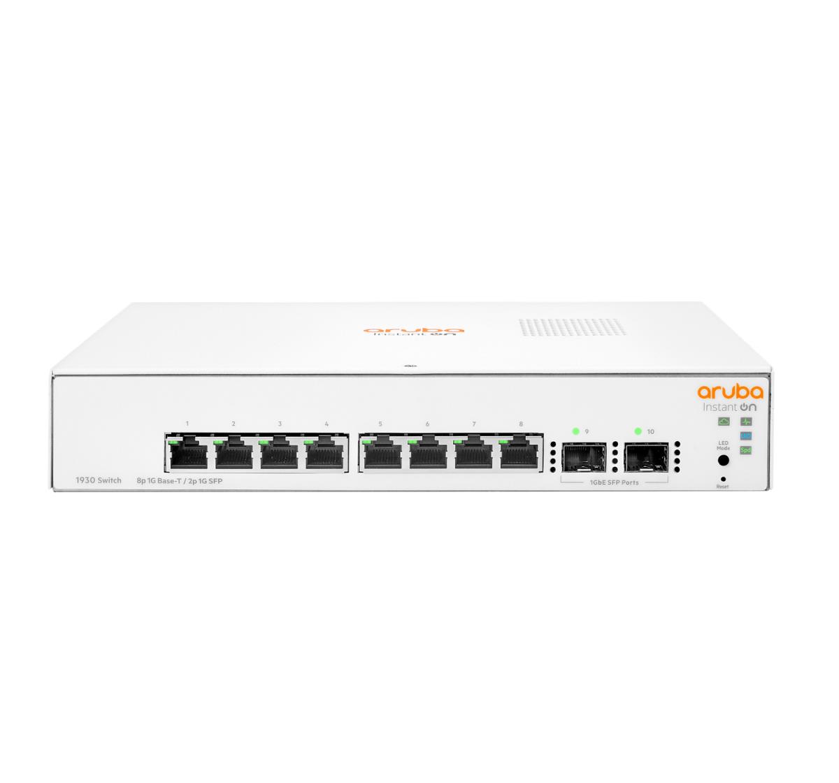 Hewlett-Packard Enterprise Aruba Instant On 1930 8G 2SFP Switch, 8 RJ-45 10/100/1000 ports, 2 SFP 1GbE ports