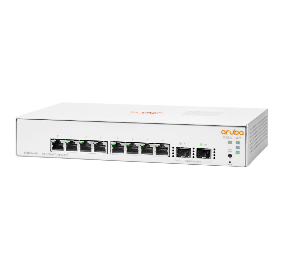 Hewlett-Packard Enterprise Aruba Instant On 1930 8G 2SFP Switch, 8 RJ-45 10/100/1000 ports, 2 SFP 1GbE ports