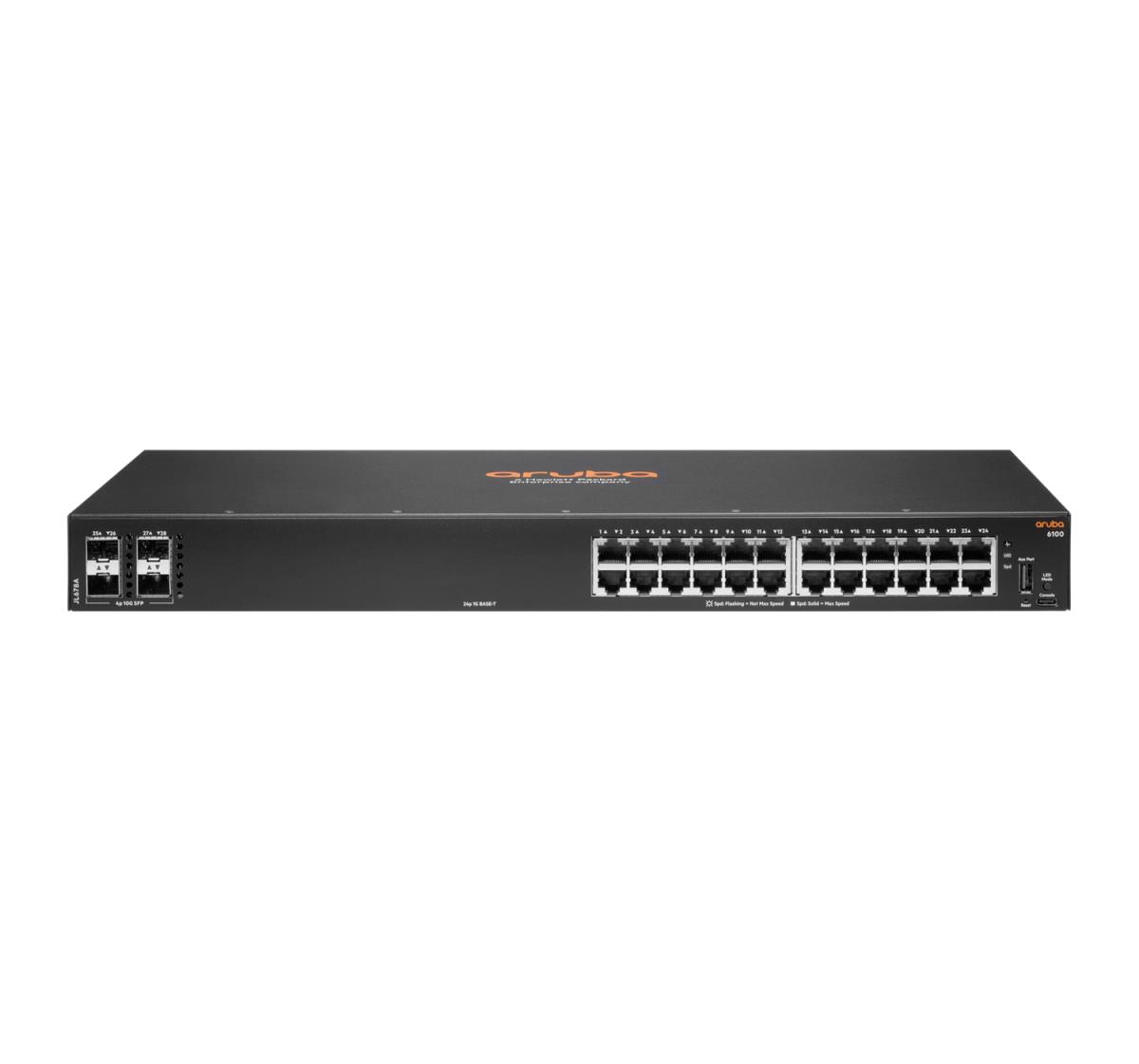 Hewlett-Packard Enterprise Aruba 6100 24G 4SFP+ Switch, 24x ports 10/100/1000BASE-T ports 4x 1G/10G SFP ports