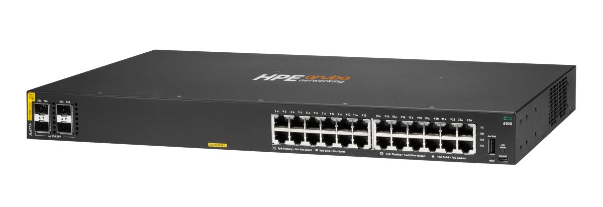 Hewlett-Packard Enterprise Aruba 6100 24G Class4 PoE 4SFP+ 370W Switch, 24x ports 10/100/1000BASE-T ports 4x 1G/10G SFP ports