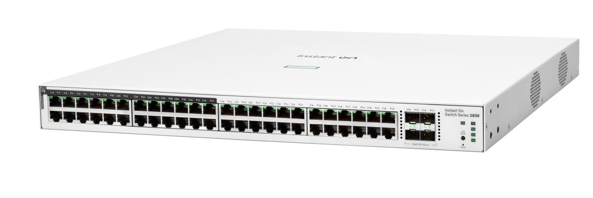 Hewlett-Packard Enterprise Aruba Instant On 1830 48G 24p Class4 PoE 4SFP 370W Switch, 48 RJ-45 10/100/1000 Class 4 PoE ports