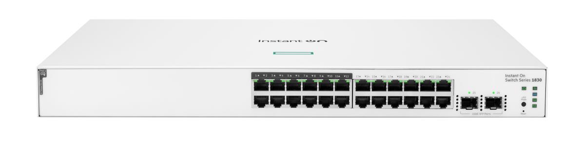 Hewlett-Packard Enterprise Aruba Instant On 1830 24G 12p Class4 PoE 2SFP 195W Switch, 24 RJ-45 10/100/1000 Class 4 PoE ports