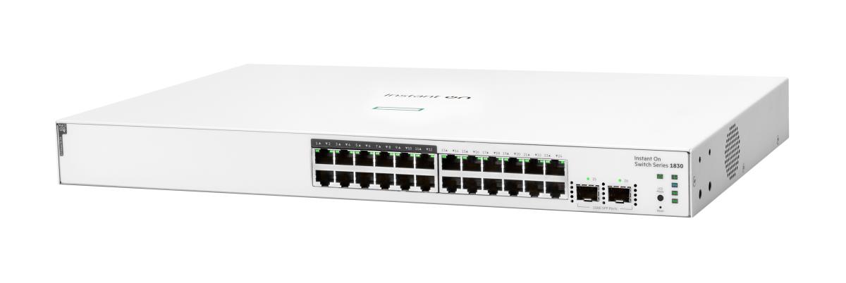 Hewlett-Packard Enterprise Aruba Instant On 1830 24G 12p Class4 PoE 2SFP 195W Switch, 24 RJ-45 10/100/1000 Class 4 PoE ports