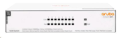 Hewlett-Packard Enterprise Aruba Instant On 1430 8G Class4 PoE 64W Switch, 8 RJ-45 10/100/1000 Class 4 PoE ports