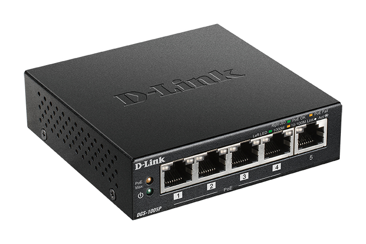 D-LINK Desktop Switch Gigabit Des-1005pb 5-port Gigabit Poe+fast Ethernet Unmanaged Black