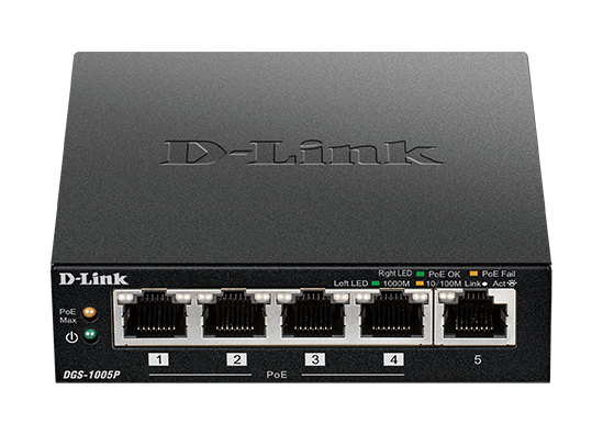 D-LINK Desktop Switch Gigabit Des-1005pb 5-port Gigabit Poe+fast Ethernet Unmanaged Black