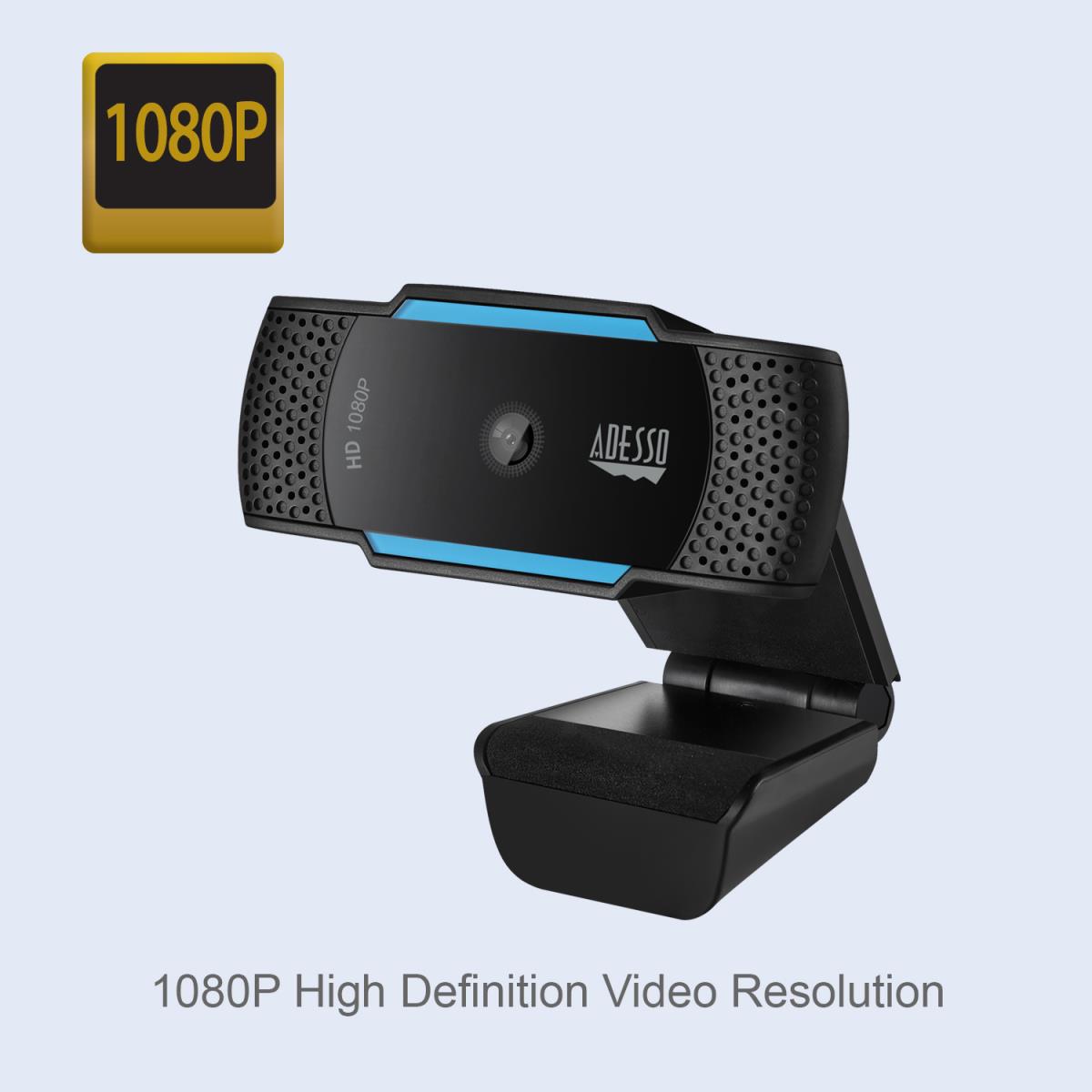 ADESSO Cybertrack H5 1080p USB Webcam With Dual Built-in Microphone, Privacy Shutter Cover & Tripod Mount
