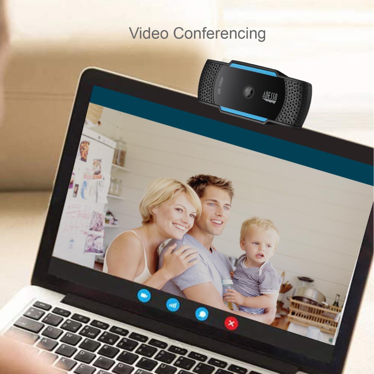 ADESSO Cybertrack H5 1080p USB Webcam With Dual Built-in Microphone, Privacy Shutter Cover & Tripod Mount