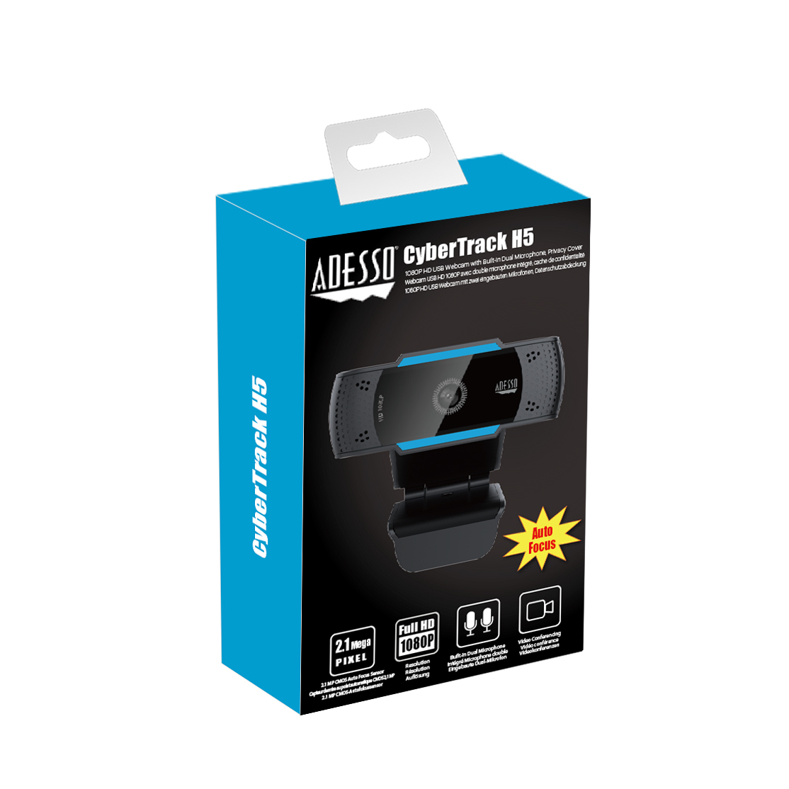 ADESSO Cybertrack H5 1080p USB Webcam With Dual Built-in Microphone, Privacy Shutter Cover & Tripod Mount