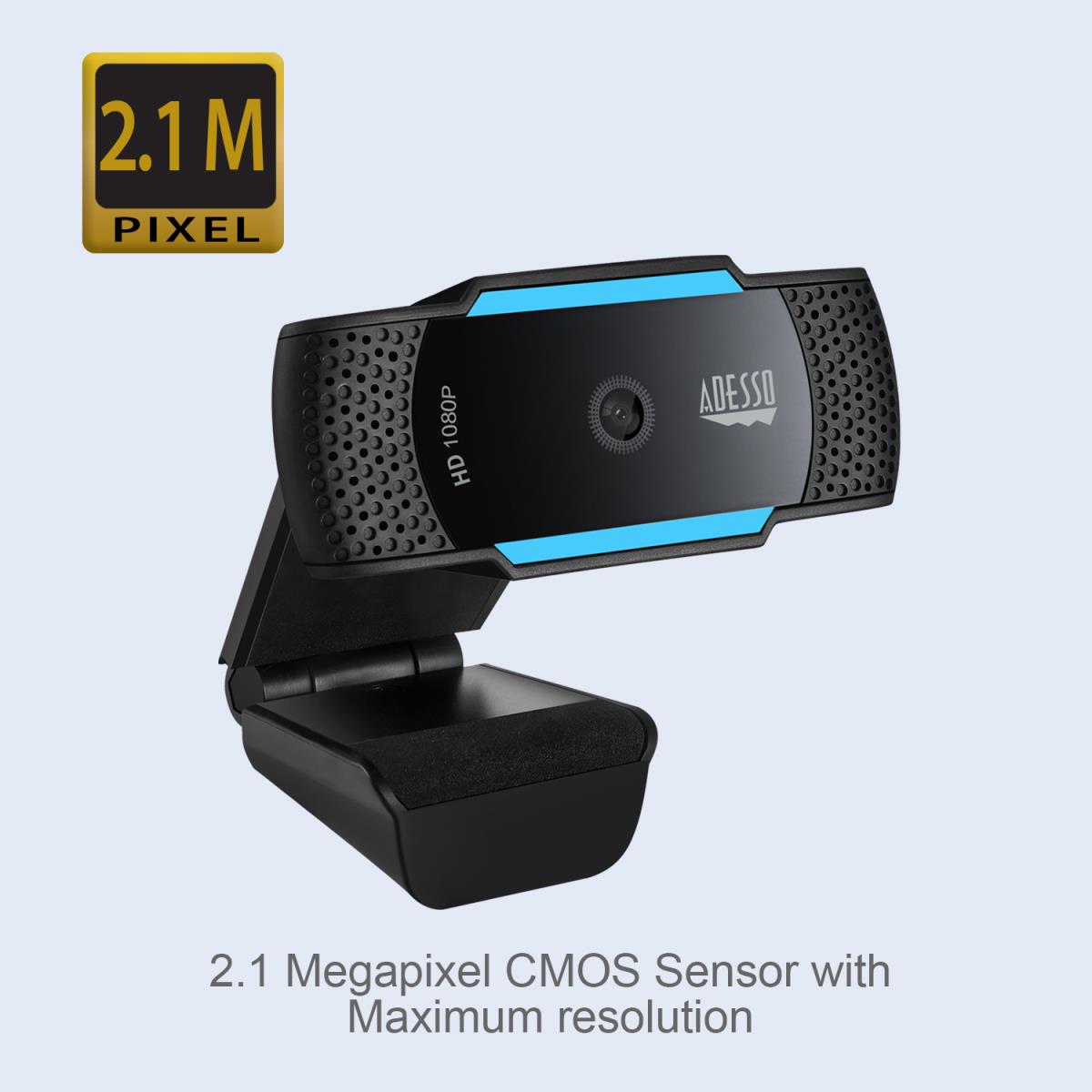 ADESSO Cybertrack H5 1080p USB Webcam With Dual Built-in Microphone, Privacy Shutter Cover & Tripod Mount