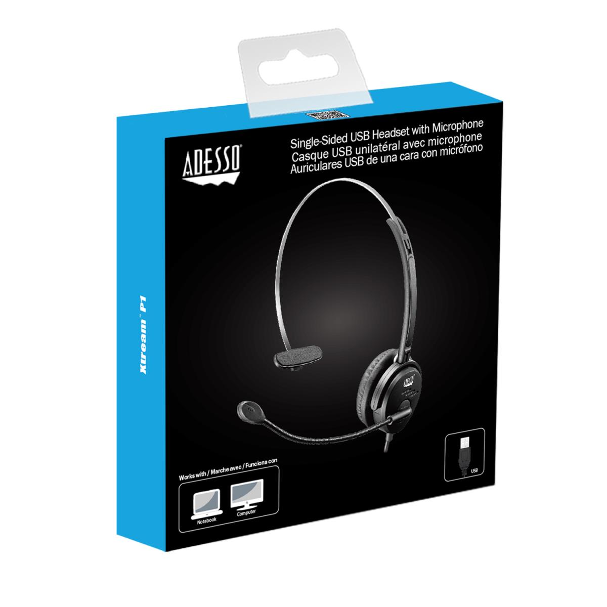 ADESSO Single-sided USB Wired Headset With Built-in Microphone