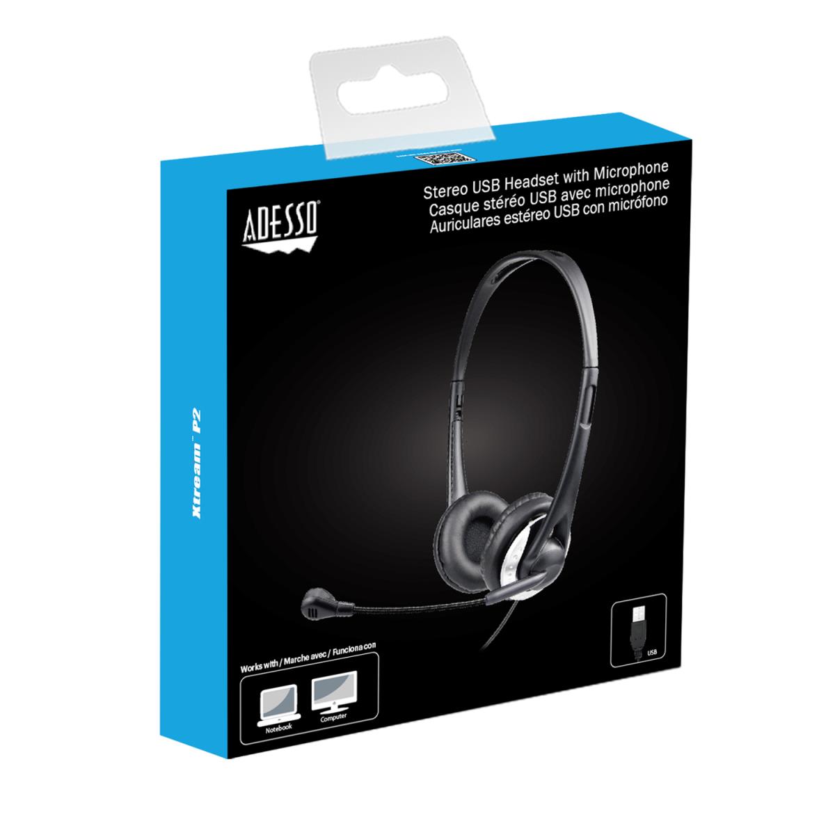 ADESSO Stereo USB Multimedia Headphone/headsetwith Microphone