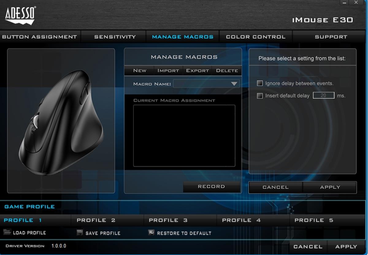 ADESSO Imouse E30 Wireless Vertical Ergonomic Mouse With Adjustable Weight