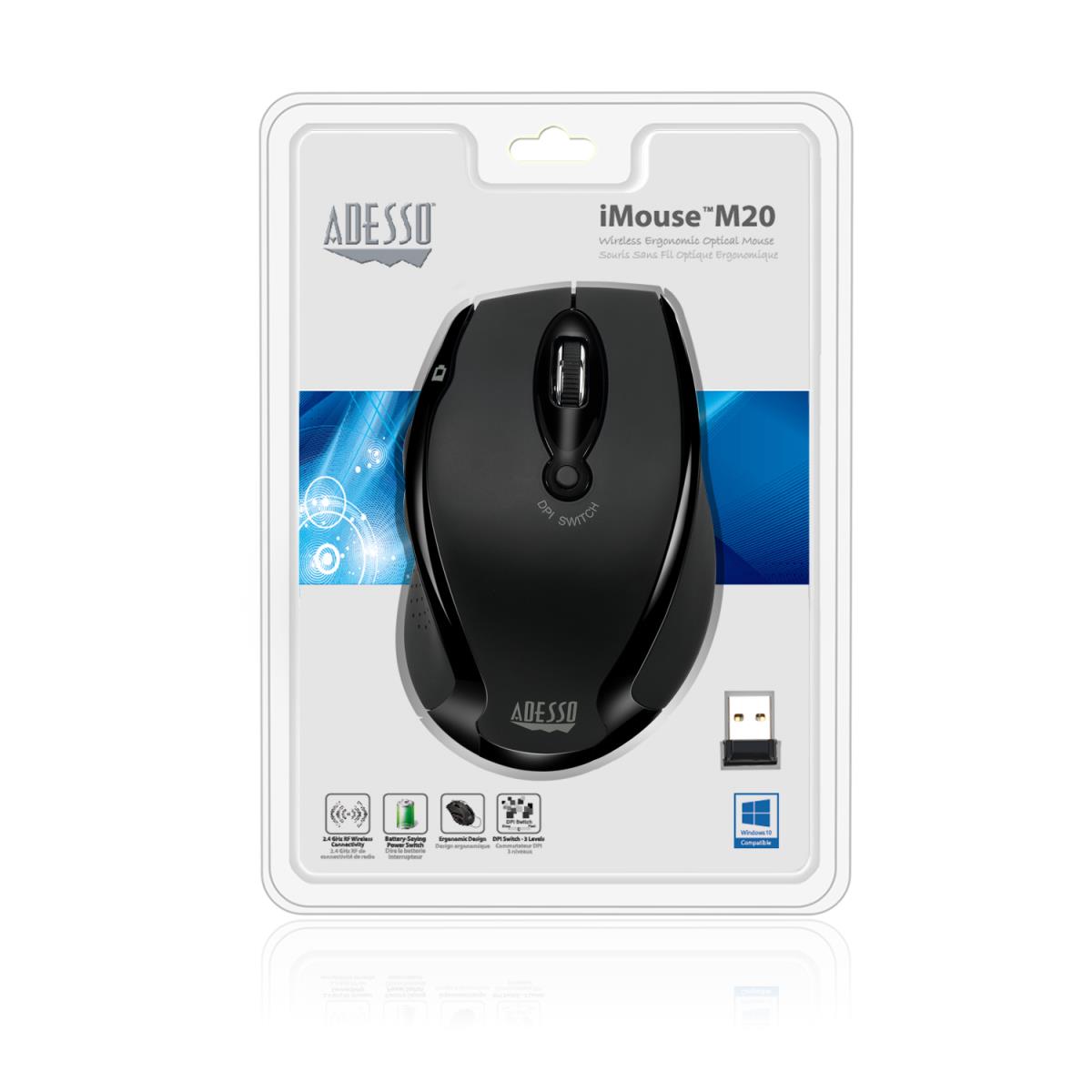 ADESSO Imouse M20b Wireless Ergonomic Optical Mouse (black)