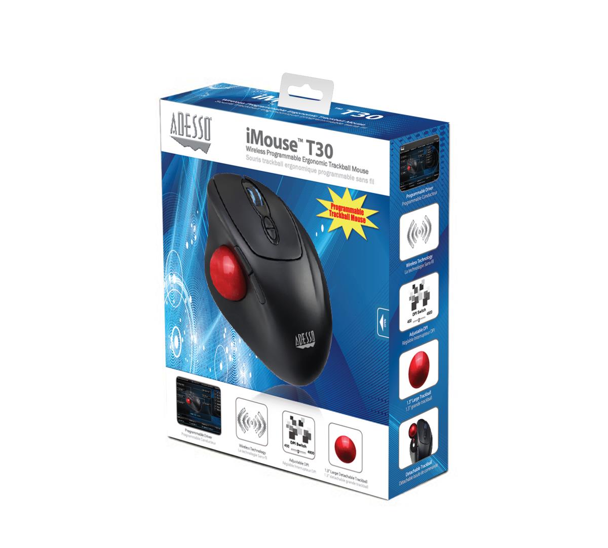 ADESSO Imouse T30 Wireless Ergonomic Programable Desktop Trackball