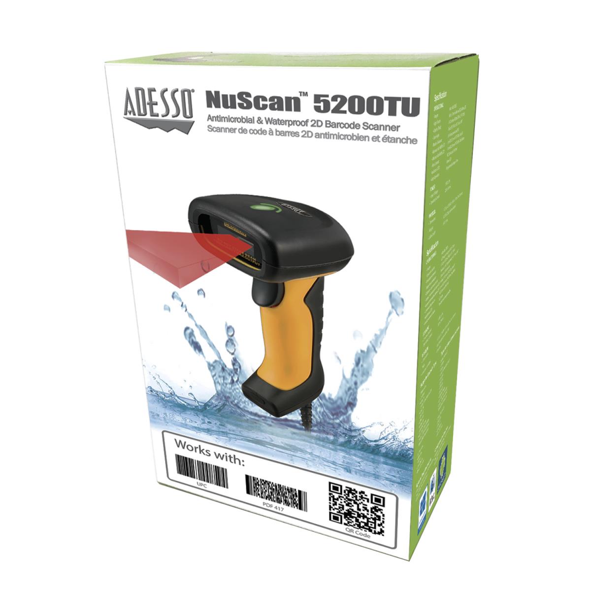 ADESSO Nuscan 5200tu Antimicrobial Waterproof Industry 2d   Barcode Scanner (USB)