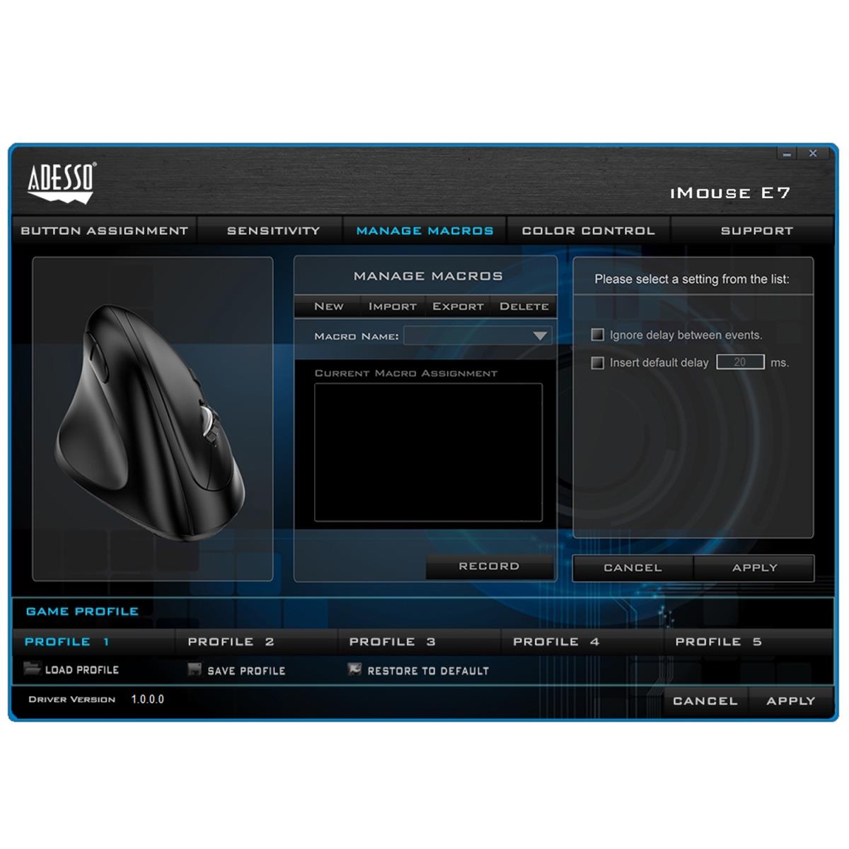 ADESSO Imouse E7 Left-handed Vertical Ergonomic Programable Gaming Mouse With Adjustable Weight