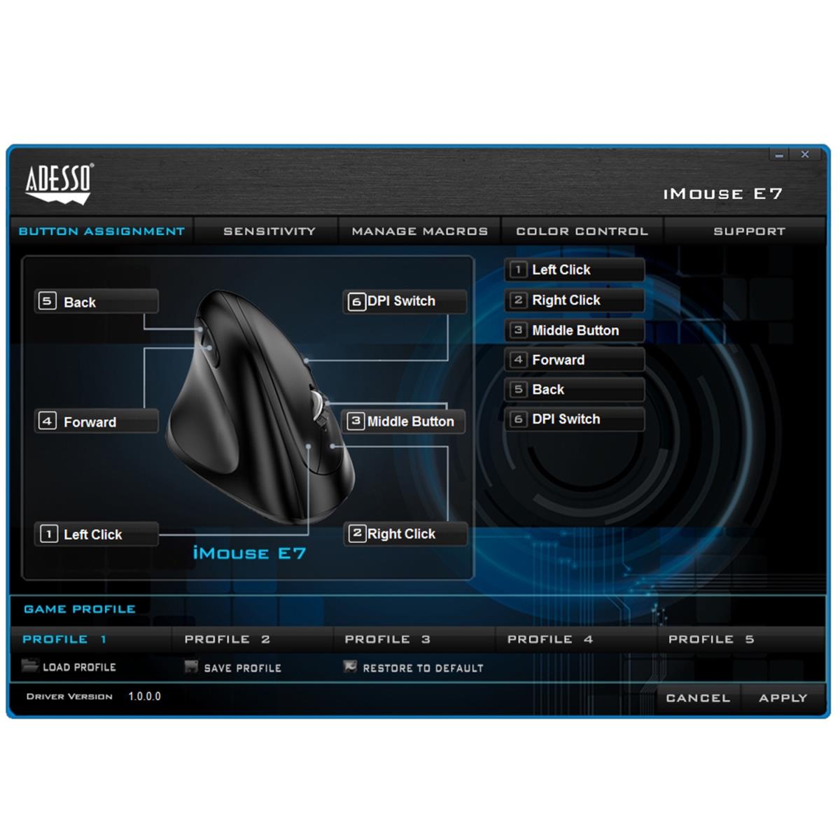 ADESSO Imouse E7 Left-handed Vertical Ergonomic Programable Gaming Mouse With Adjustable Weight