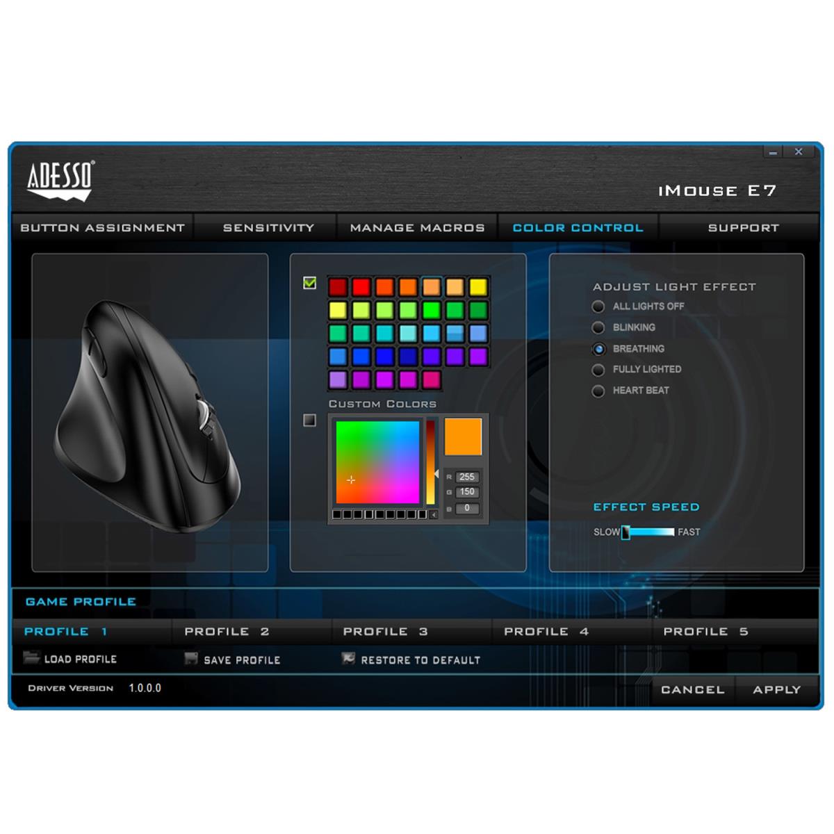 ADESSO Imouse E7 Left-handed Vertical Ergonomic Programable Gaming Mouse With Adjustable Weight