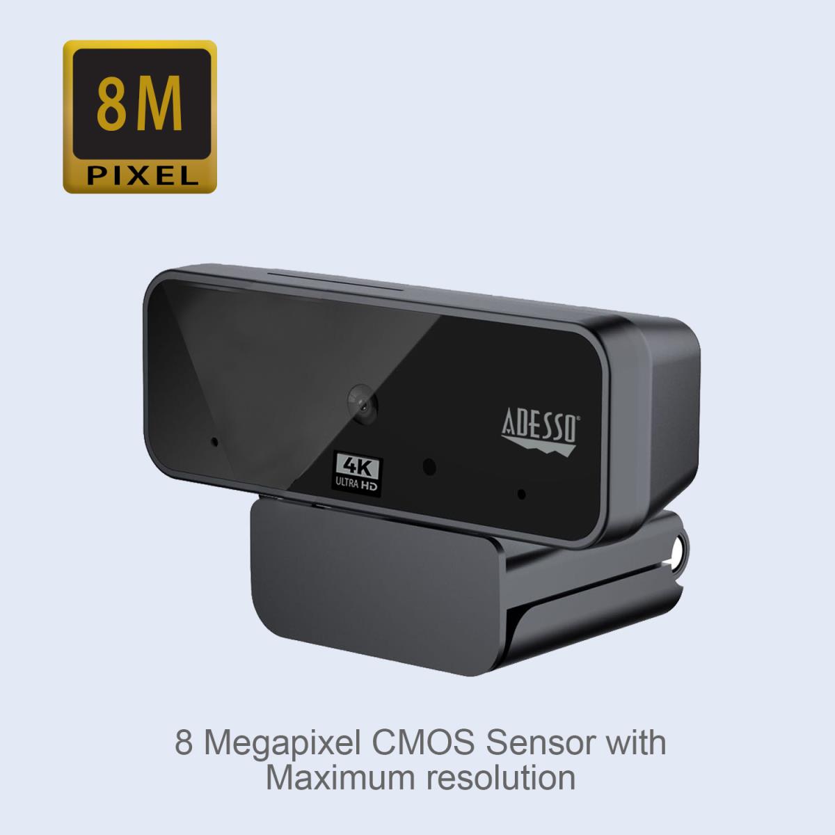 ADESSO 4k (8.0 Mpix) Webcam With Auto Focus Webcam With Build In Dual Microphone & Privacy Shutter