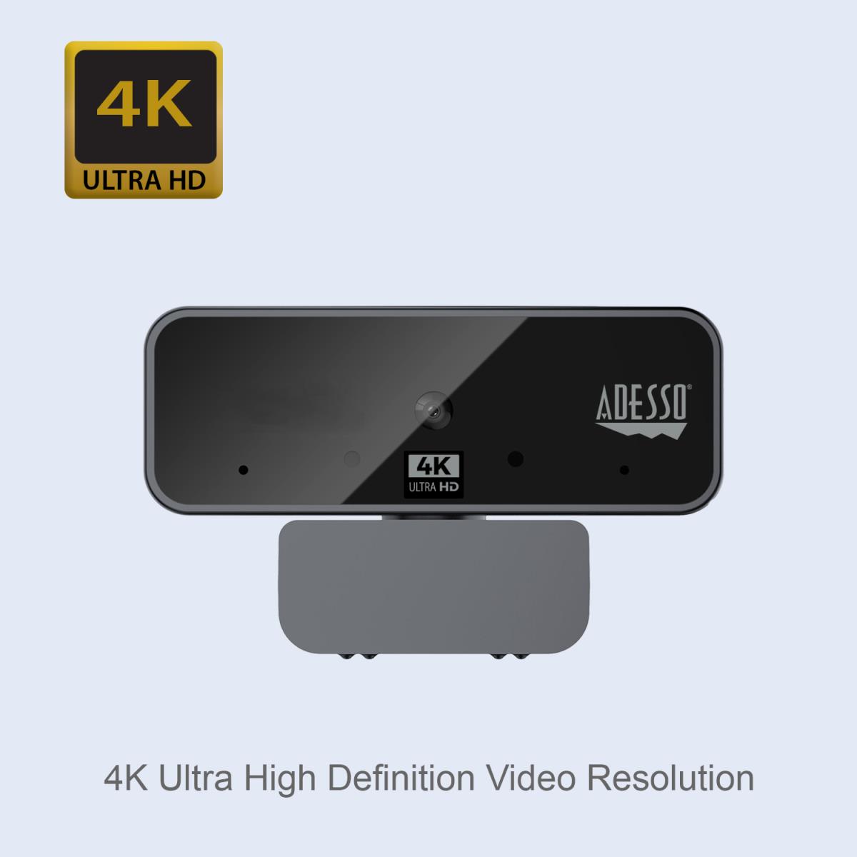 ADESSO 4k (8.0 Mpix) Webcam With Auto Focus Webcam With Build In Dual Microphone & Privacy Shutter
