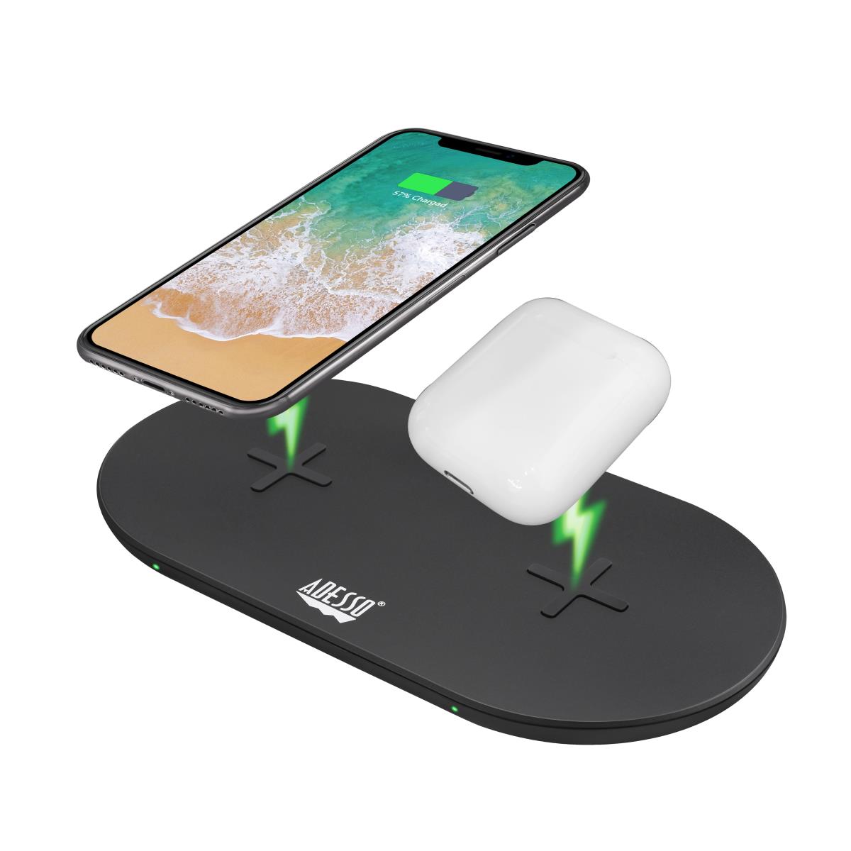 ADESSO 15w Max Dual Wireless 2 Coils Qi-certified Fast Charging Pad