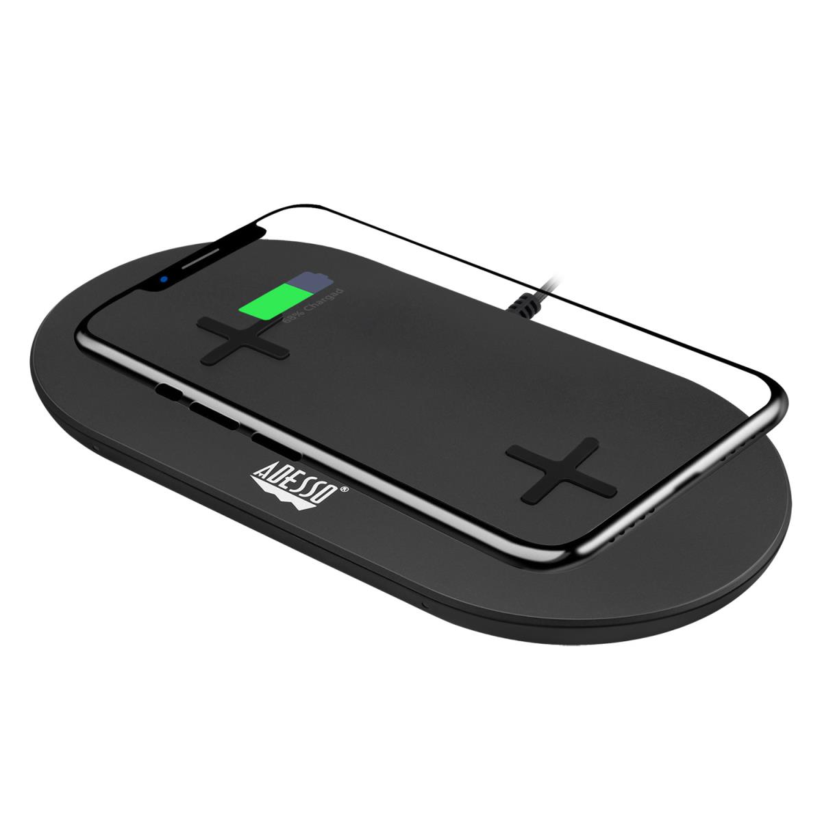 ADESSO 15w Max Dual Wireless 2 Coils Qi-certified Fast Charging Pad