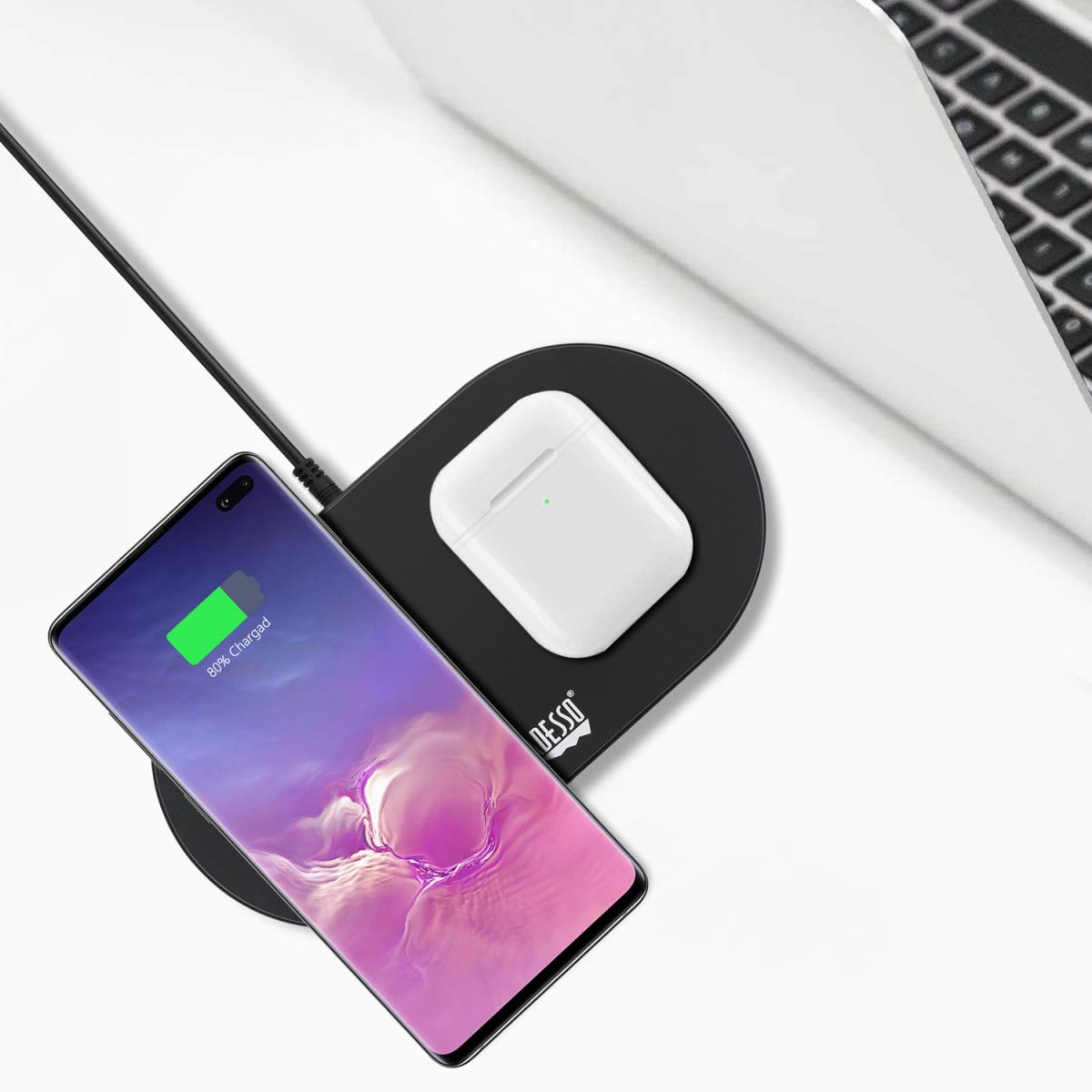 ADESSO 15w Max Dual Wireless 2 Coils Qi-certified Fast Charging Pad