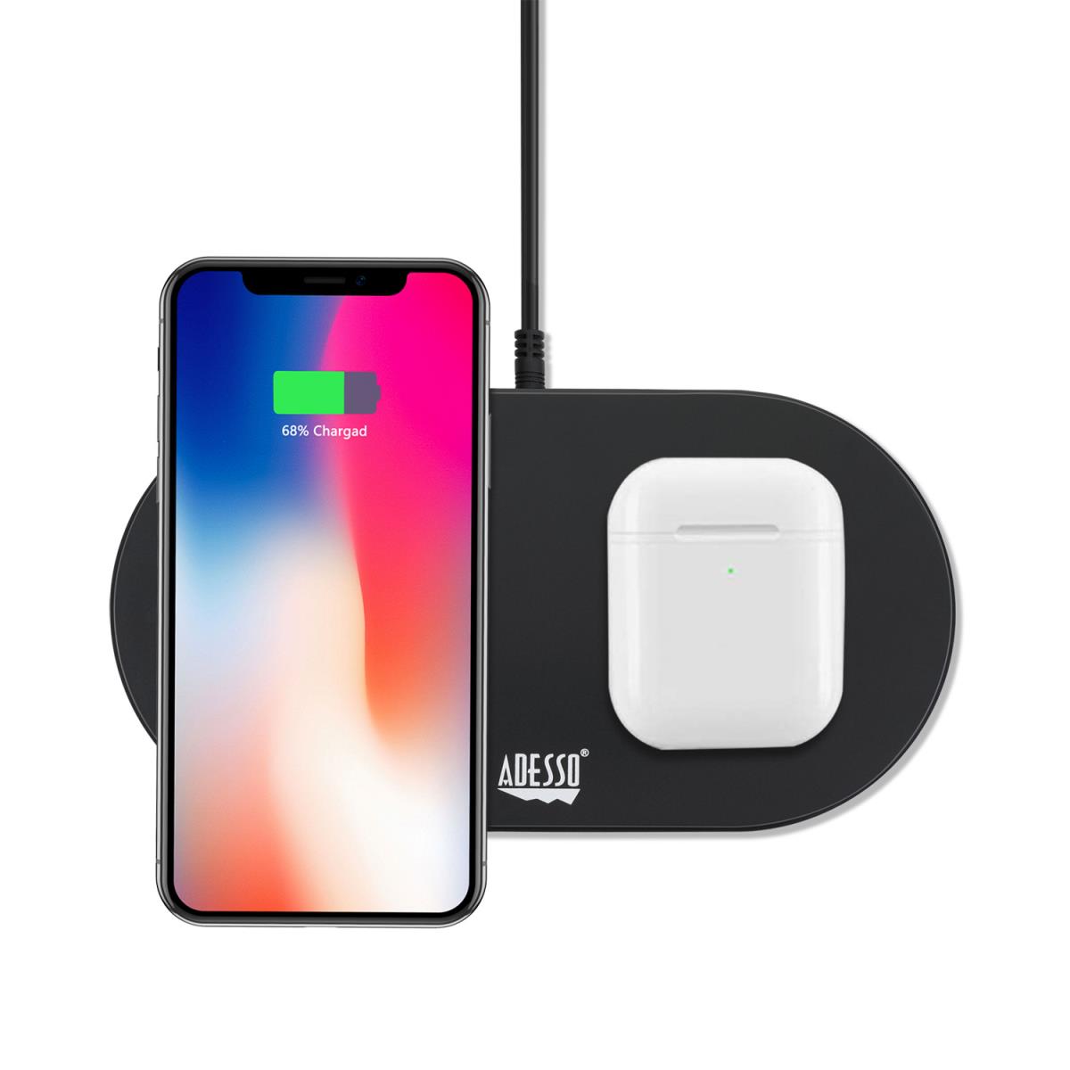 ADESSO 15w Max Dual Wireless 2 Coils Qi-certified Fast Charging Pad