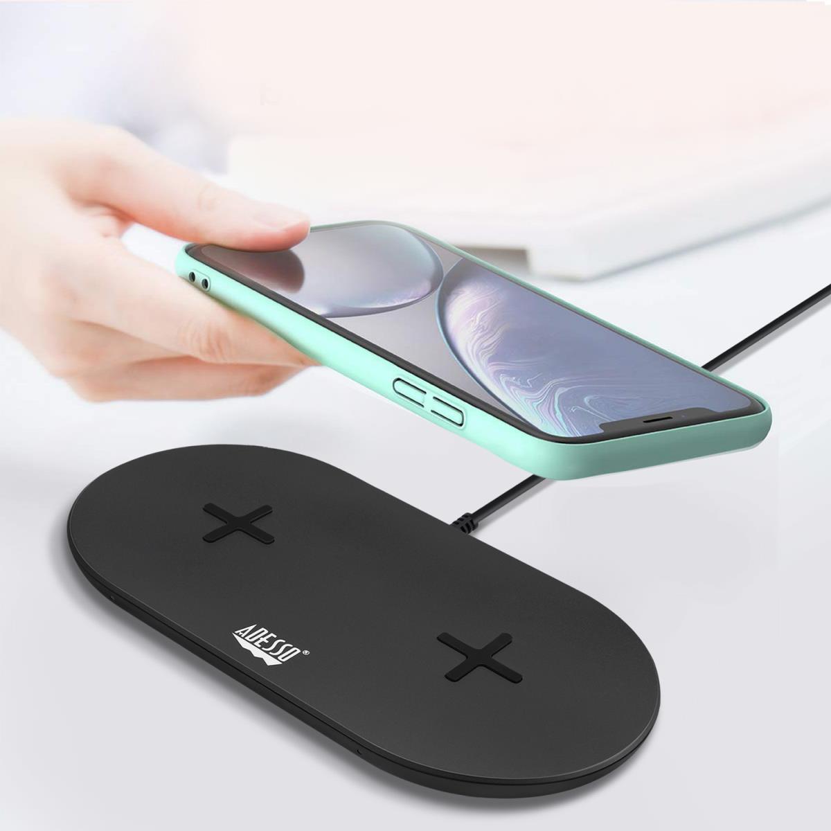 ADESSO 15w Max Dual Wireless 2 Coils Qi-certified Fast Charging Pad