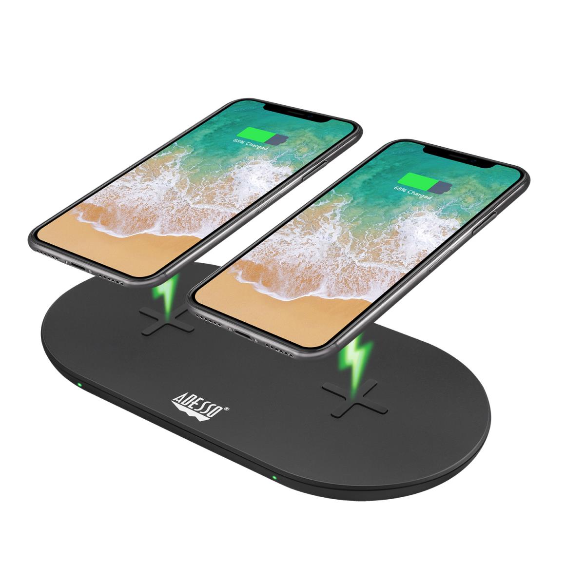 ADESSO 15w Max Dual Wireless 2 Coils Qi-certified Fast Charging Pad