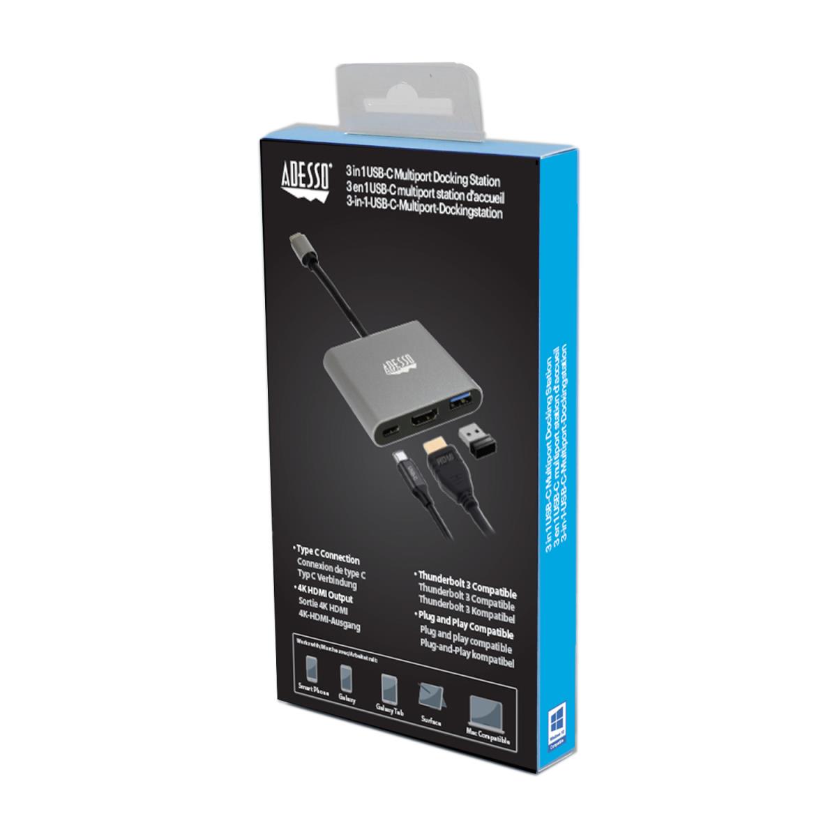 ADESSO 3-in-1 USB-c Multi-port Docking Station (taa Compliant)