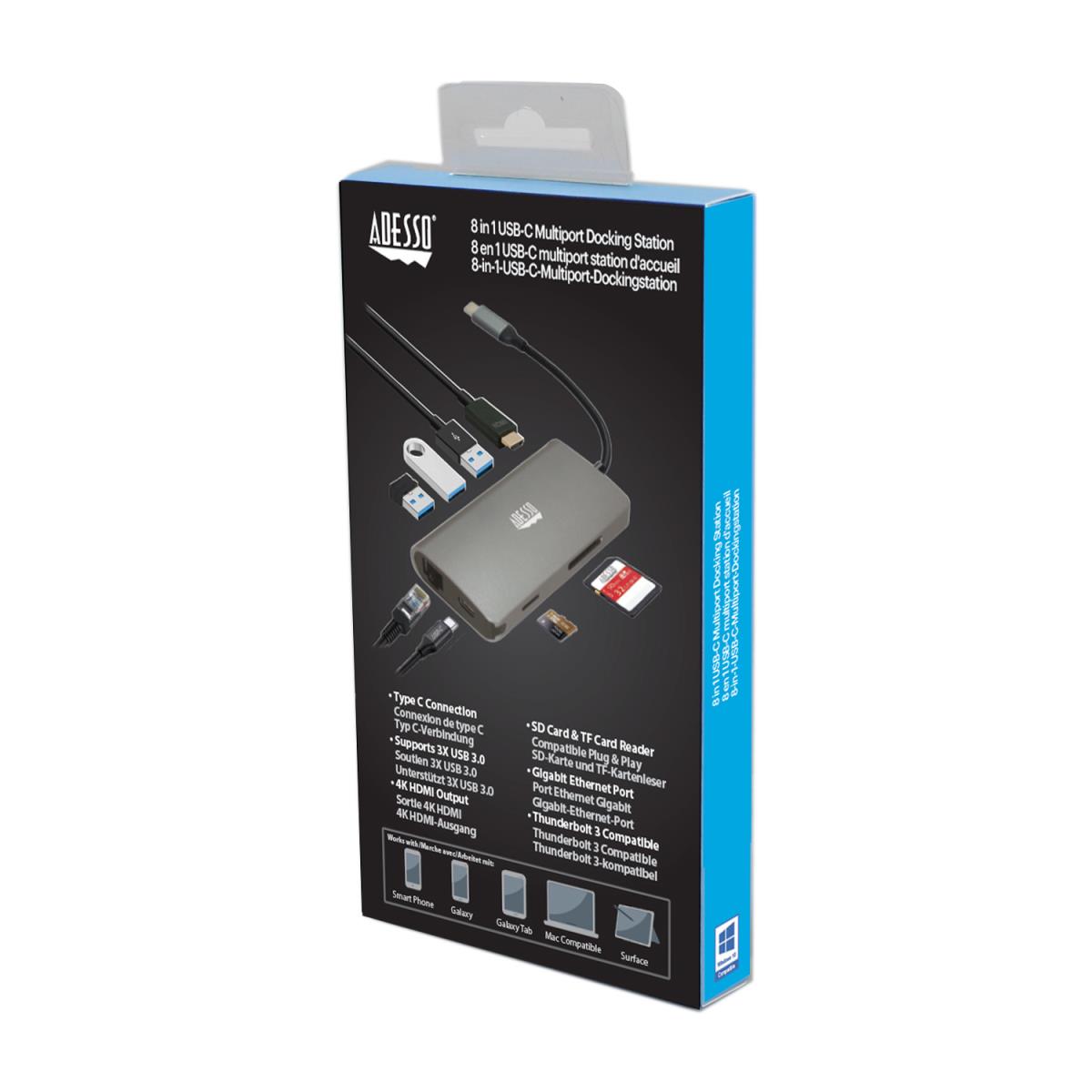 ADESSO 8 In 1 USB-c Multiport Docking Station