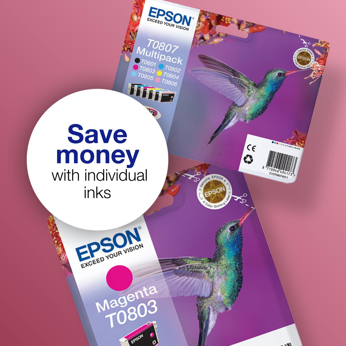 EPSON Ink Cartridge - T0807 Hummingbird - 44.4ml - Black/ Yellow/ Cyan/ Magenta/ Light Magenta/ Light Cyan