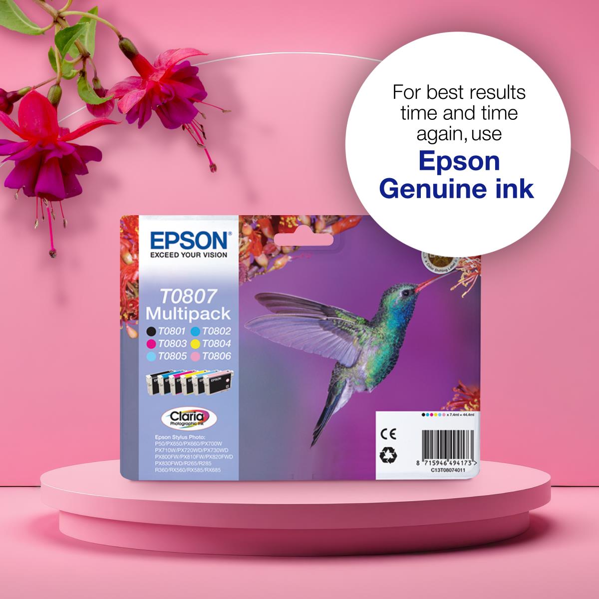 EPSON Ink Cartridge - T0807 Hummingbird - 44.4ml - Black/ Yellow/ Cyan/ Magenta/ Light Magenta/ Light Cyan