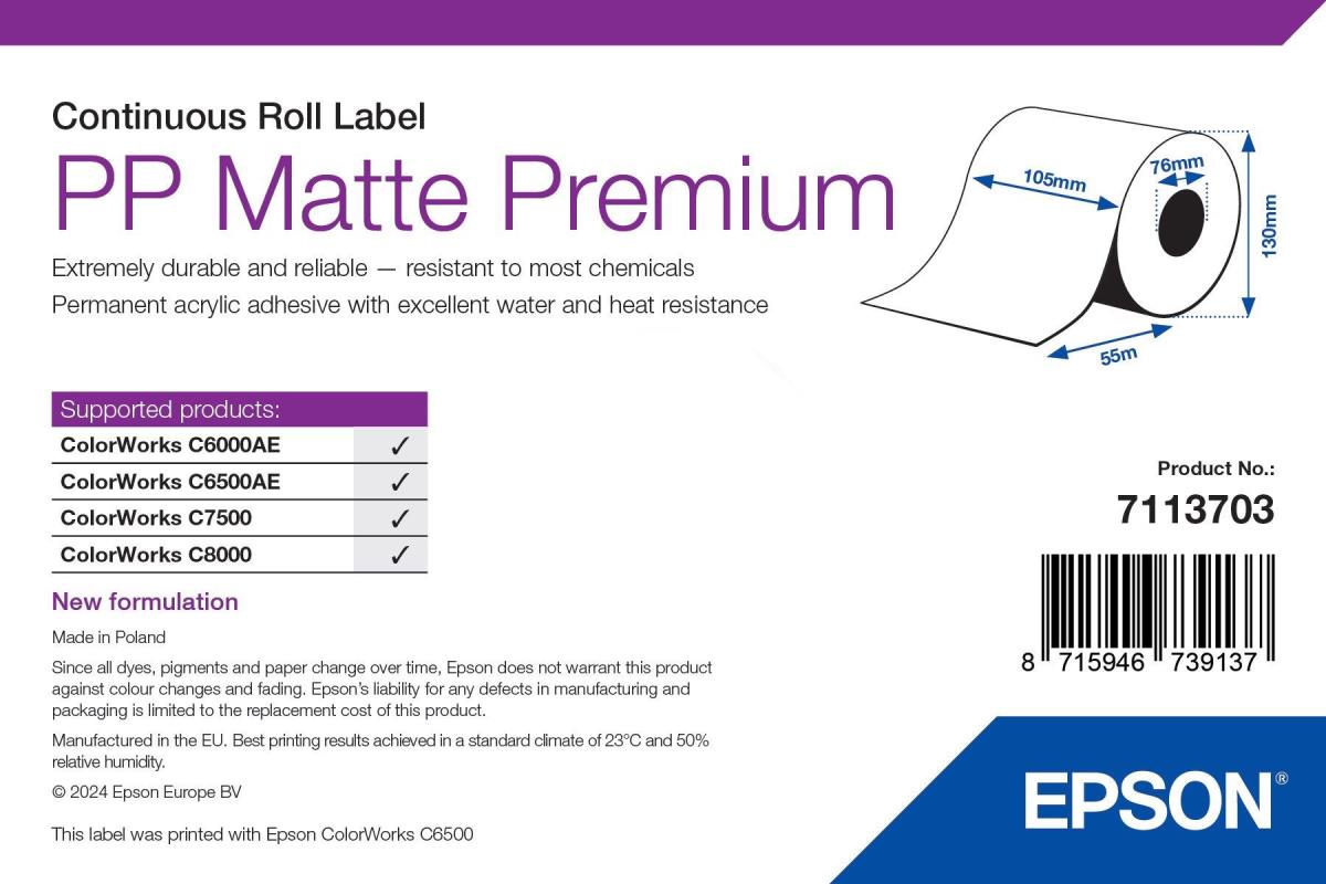 EPSON Pp Matte Label Premium Continuous Roll 105mm X 55m