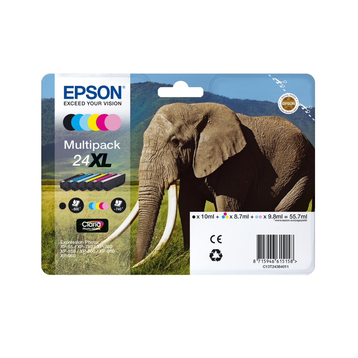 EPSON Ink Cartridge - 24xl Elephant - Cyan/ Yellow/ Magenta/ L.cyan/ L.magenta