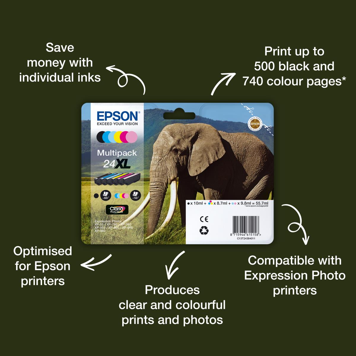 EPSON Ink Cartridge - 24 Elephant - 4.6ml - Yellow