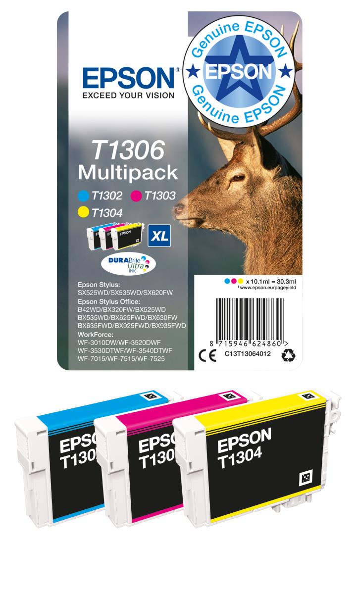 EPSON Ink Cartridge  - T1306 Stag Xl - 10.1ml - Cyen/ Magenta/ Yeloow