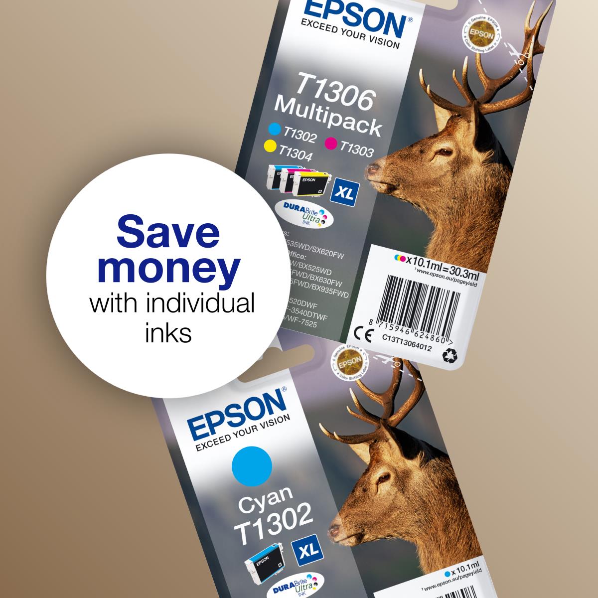 EPSON Ink Cartridge  - T1306 Stag Xl - 10.1ml - Cyen/ Magenta/ Yeloow