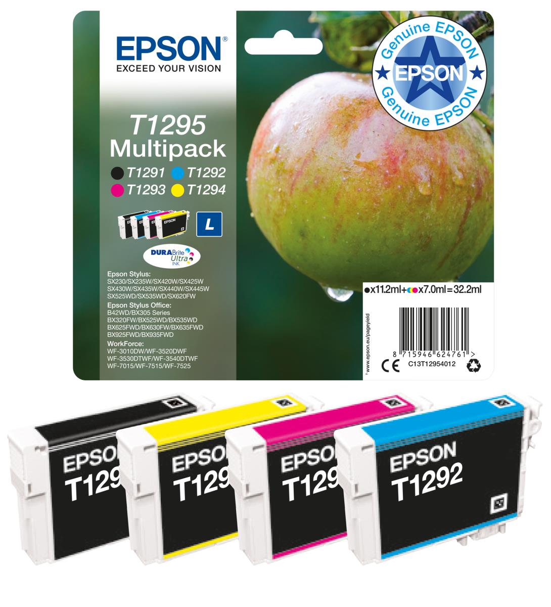 EPSON Ink Cartridge - T1295 Apple - 3x7ml - Cyan/ Magenta / Yellow - 11.2ml Black