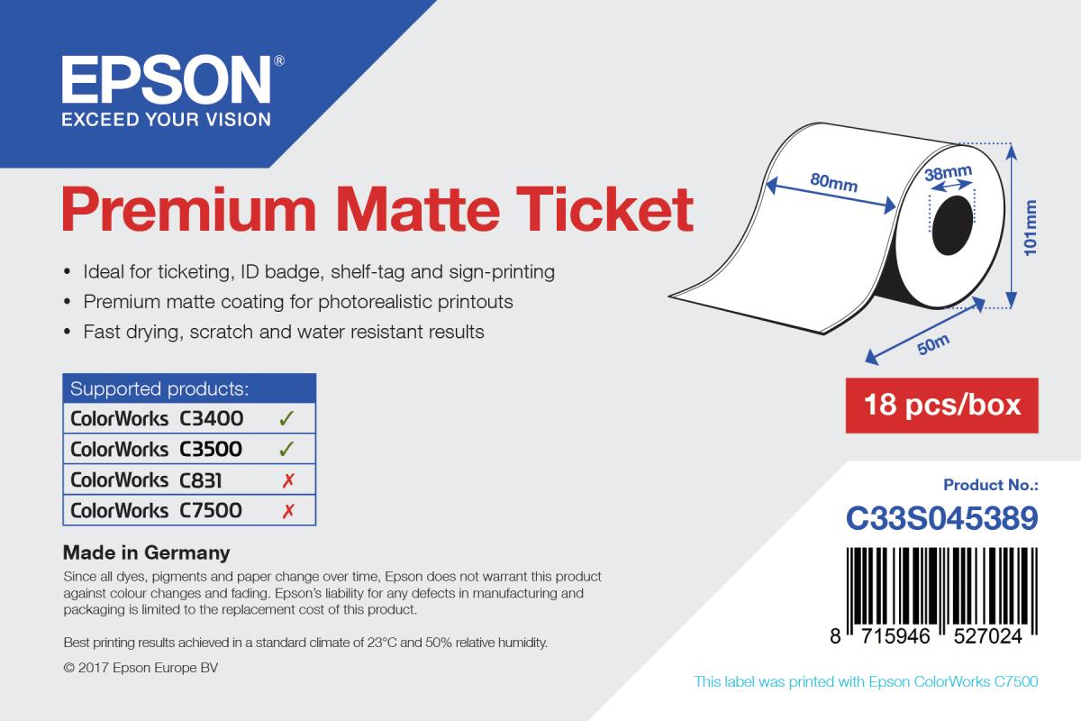 EPSON Premium Matte Ticket Roll 80mm X 50m  Minorderqty: 18 1roll