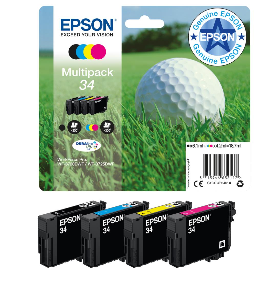 EPSON Ink Cartridge - 34 Golf Ball - Black - C/ M/ Y/ K